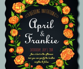 Romantic flowers wedding Invitations vector set 02