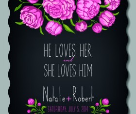Romantic flowers wedding Invitations vector set 03