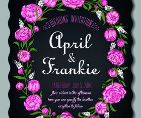 Romantic flowers wedding Invitations vector set 05