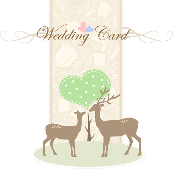 Romantic wedding card with deer vector