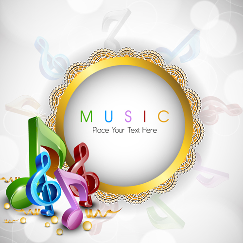 Round lace frame music background vector free download