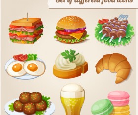 Set of different food icons vector material
