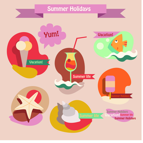 Summer holiday food with travel vector 01