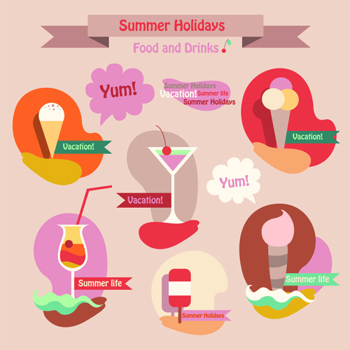 Summer holiday food with travel vector 02