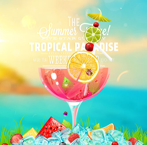 Summer ice drink poster creative vector