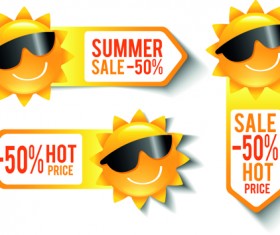 Summer sale discount stickers with sun vector