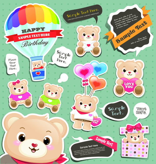 Super cute teddy bear design vector graphics 01