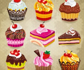 Tasty cupcakes vector icons design