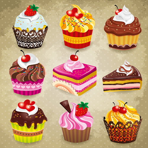 Tasty cupcakes vector icons design