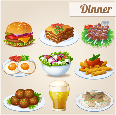 Tasty dinner icons design vector