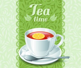 Tea cup and elegant floral background vector 01