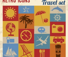 Travel retro icons set vector 01