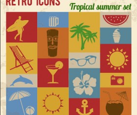 Travel retro icons set vector 02
