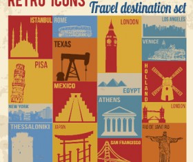 Travel retro icons set vector 03