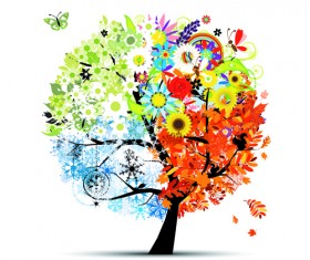 Tree with four seasons vector material 01