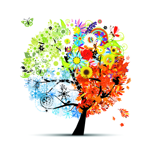 Tree with four seasons vector material 01