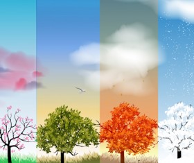 Tree with four seasons vector material 04