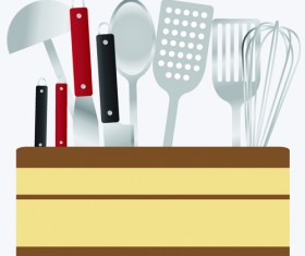 Various kitchen cutlery set vector 01