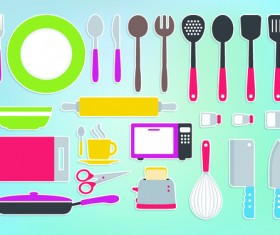 Various kitchen cutlery set vector 02