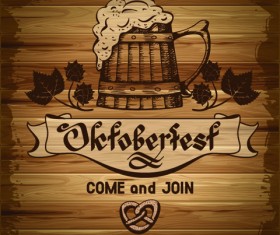 Vintage oktoberfest labels with wooden background vector