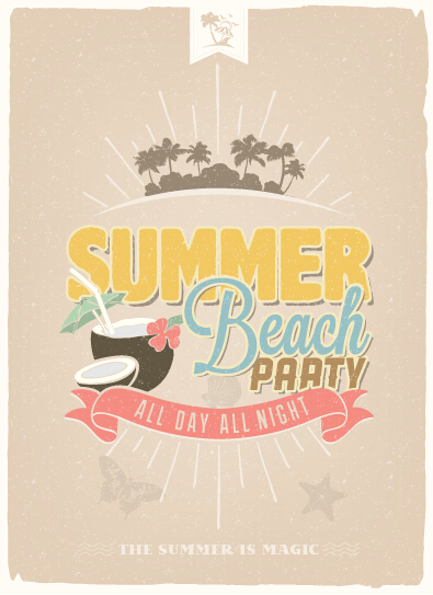 Vintage poster happy summer design vector 01