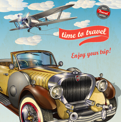 Vintage style car advertising poster vector 04