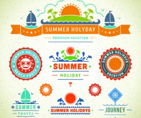 Vintage summer elements labels vector material 01
