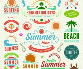 Vintage summer elements labels vector material 02