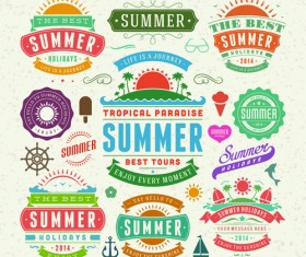 Vintage summer elements labels vector material 03