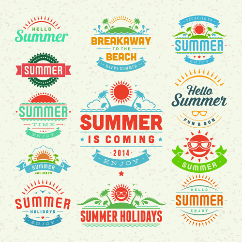 Vintage summer elements labels vector material 04