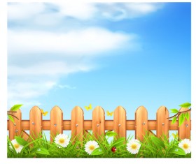 Wooden fence with nature vector background
