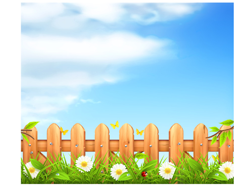 Wooden fence with nature vector background