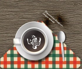 Wooden table and coffee cups vector