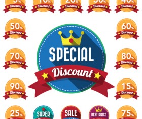 Yellow discount labels wit red ribbon vector