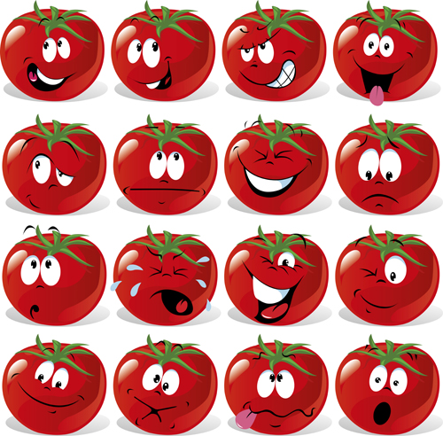 funny tomato face expressions icons vector