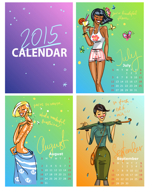 2015 calendar with girls vector material 03