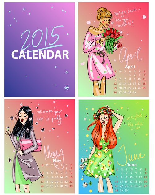 2015 calendar with girls vector material 04