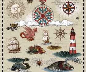 Ancient voyage elements with maps vector 01