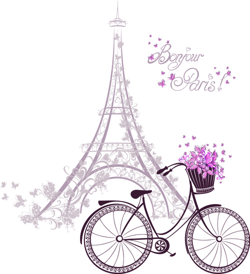 Beautiful floral with france symbols vector 01