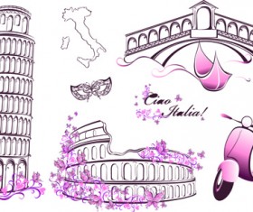 Beautiful floral with italy symbols vector 01