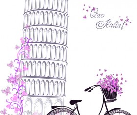 Beautiful floral with italy symbols vector 04