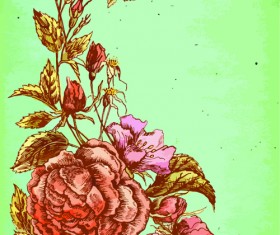 Beautiful flower retro style vector graphics 01