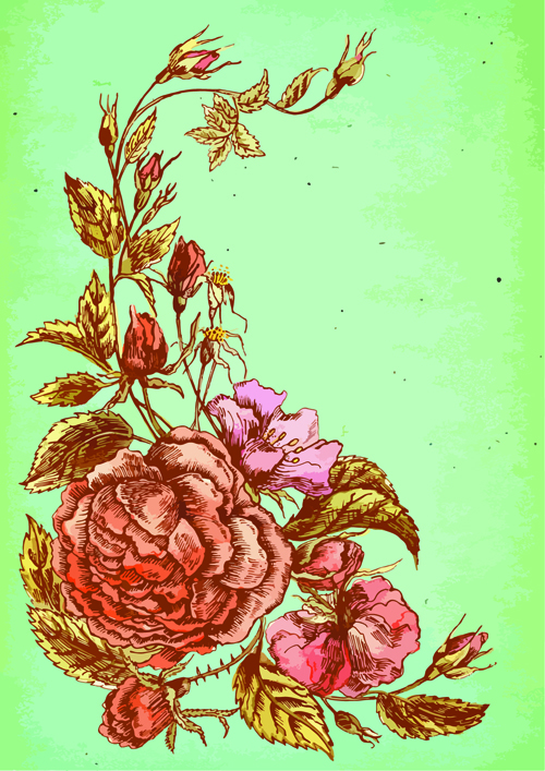 Beautiful flower retro style vector graphics 01