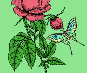 Beautiful flower retro style vector graphics 04