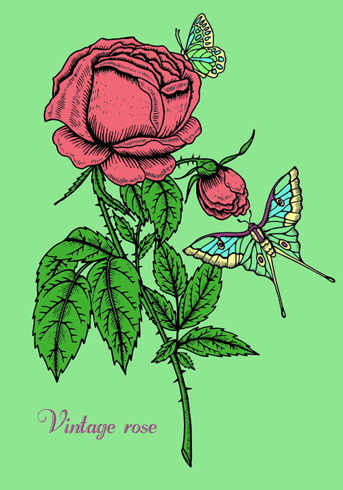 Beautiful flower retro style vector graphics 04