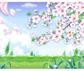 Beautiful flower with nature landscapes background vector 01
