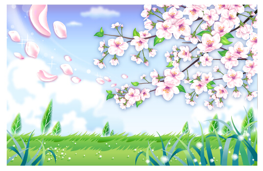 Beautiful flower with nature landscapes background vector 01
