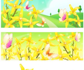 Beautiful flower with nature landscapes background vector 02