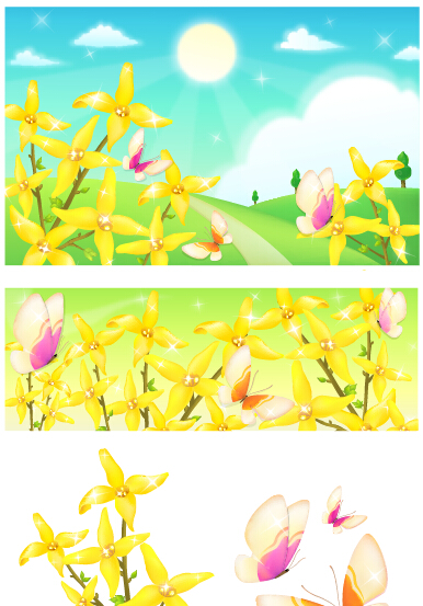 Beautiful flower with nature landscapes background vector 02