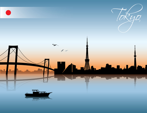 Beautiful waterfront city scenery vector set 02